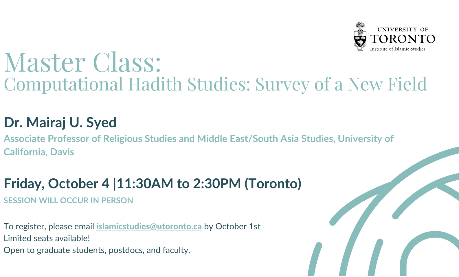 [Oct. 4, 2024] Master Class: Computational Hadith Studies: Survey of a New Field